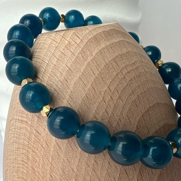MALAYSIA Blue Jade Beaded Stretch Bracelet 6.25” - Picture 6 of 14